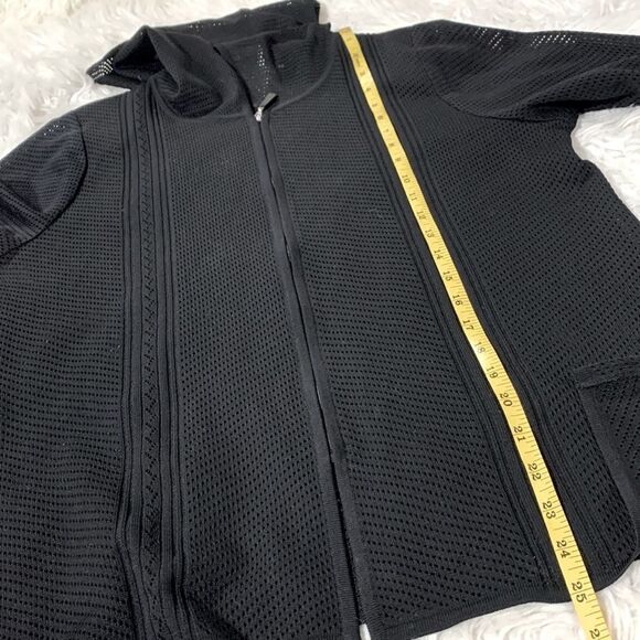 MISOOK Mesh Zip Up Hooded Jacket Tabbed Sleeves Side Vent Shoulder Pads women M - Picture 12 of 15